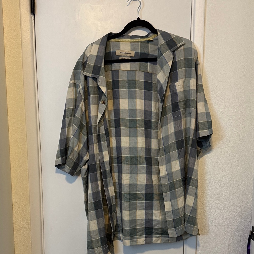 Tommy Bahama Green & Cream Plaid Short-Sleeve Overshirt